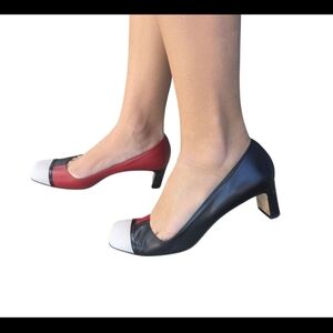 KATE SPADE Colorblock Patent Leather Square Toe 2” Block Heel Pumps Sz 8 B Italy